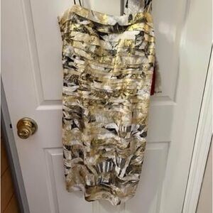 JS Collections Tiered Metallic Chiffon Sheath Dress Size 8 NWT